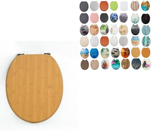 18 MDF Toilet Seat Universal Adjustable Fit Most Toilets Oval Seat┃Bathroom Standard Wooden MDF Toilet Seat | WC SEAT +Fittings (Natural Bamboo Wooden)