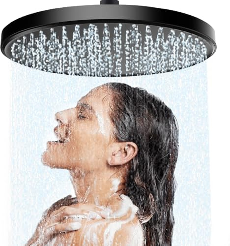 JINYOMFLY Alcachofa de Ducha Grande, 25,5cm Alcachofa Ducha Exterior, Cabezal Ducha Lluvia Grande xxl, Negro