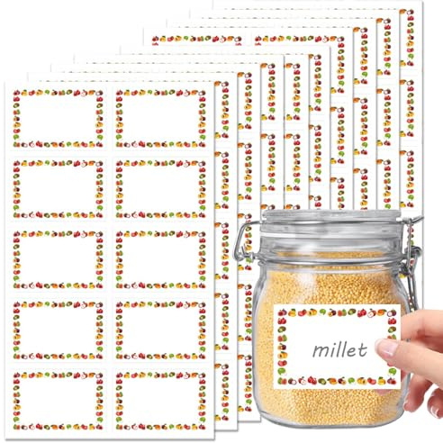 LEBKFT 100 Pcs Decorative Jar Labels for Jams Spices & Preserves, Easy Peel Self Adhesive Kitchen Labels with Smooth Write Surface for Food Containers Pantry Organization and Freezer Storage