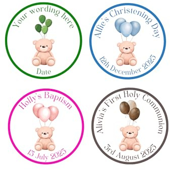 20 x 5cm Edible personalised Teddy bear Religious ceremony cupcake toppers uncut - Baptism/Christening / 1sy Holy communion/Naming ceremony (Wafer paper, Blue)