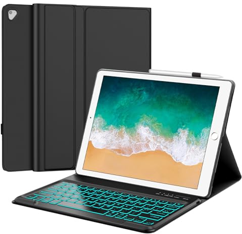 Tiiomioon Backlit Keyboard Case for iPad Pro 12.9'' 2017/2015 | UK Layout Keyboard for iPad Pro 12.9'' 2nd/ Pro 12.9 1st Gen, Detachable Bluetooth Backlight Keypad, Black