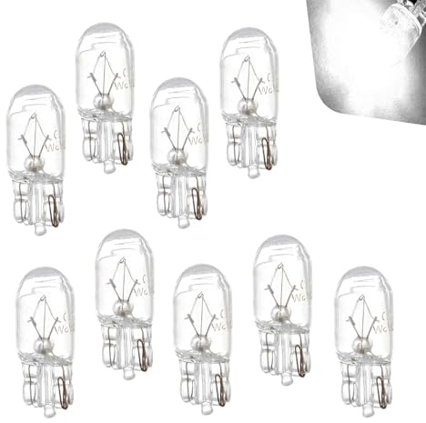 CouTunp 10PCS T10 Halogen Bulbs, T10 168 192 12V 5W Miniature Dash Light Bulbs, Halogen Width Indicator Lights, Auto Dashboard Gauge Side Light Bulb Lamp, 194 Light Bulb Replacement