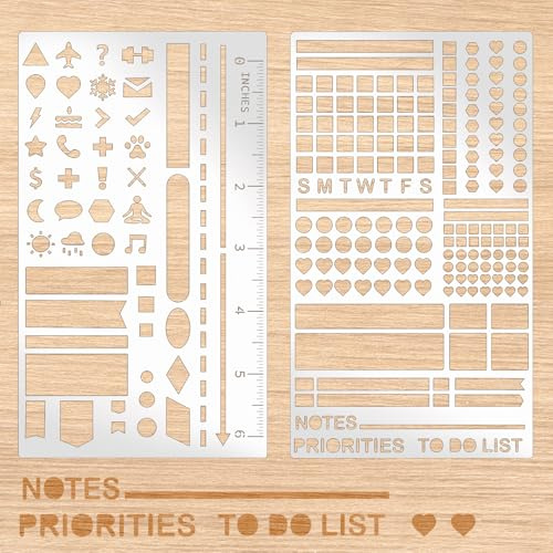 Nymora Journaling Zubehör: 2 Stück Wiederverwendbare Bullet Journal Schablonen – DIY Zubehör für Junk Journal, Notizbuch & Scrapbook Dekoration