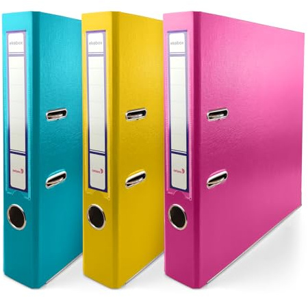 Netuno 3x Ring-Buch A4 Rosa Gelb Türkis 2-Ring-Mechanik 5 cm schmale Mappe dünner Aktenordner für Dokumente Ordner A4 schmal Set Büro Archiv