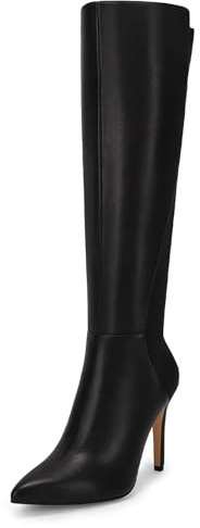 Rilista Womens Knee High Boots Sexy Pointed Toe Stiletto Heel Boot Leather Zipper Dress Shoes, Black, Size 8
