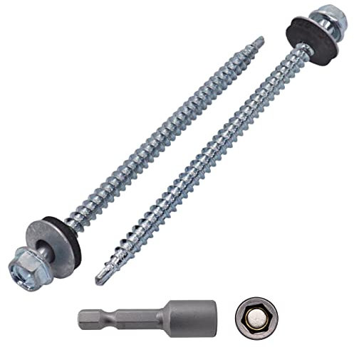 SKIR'CO (10 pezzi) Viti zincate per tetti, viti autoperforanti da 4,8 x 100 mm con rondelle di tenuta in EPDM, vite esagonale in lamiera