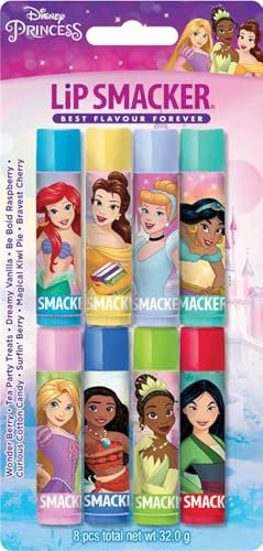 Lip Smacker Disney Princess Party Pack, Ensemble de 8 BaumesÀLèvres Assortis pour Enfants Inspirés par les Princesses Disney, Effet Naturel Transparent