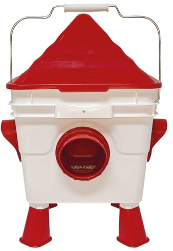 Breker Futterautomat Hühner 6KG [mit ABNEHMBAREN STANDBEINEN] - Futterspender für Hühner, Enten und Gänse - inkl. Metallkette zum Aufhängen 1M - Einfache Reinigung - mit 4 Öffnungen