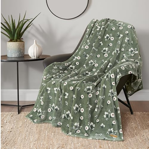 Lucky Brand Cozy Plush Blanket - Premium Microfiber Throw for Luxurious Comfort and Style, 50 x 70, Daisy Green Floral