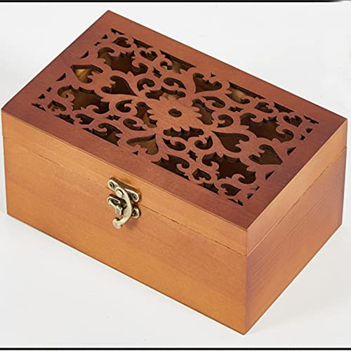 PiWine Nähset, Nähkasten, Nähkorb aus Holz, erweiterbarer Nähkasten, Vintage-Aufbewahrungsbox mit Kit-Zubehör, hohles Muster, schön (Farbe: Braun, Größe: 21 x 13 x 9 cm) (Color : Brown-2)