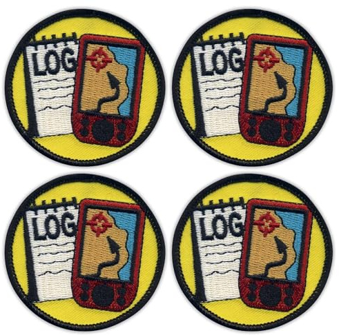 Set di 4 toppe geocaching e GPS Merit, rotonde, 6,3 cm, retro termoadesivo