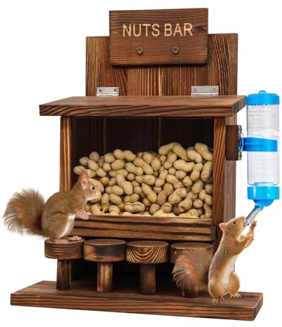 DAZUINIAO Squirrel Feeders for Outside Tree Wooden Squirrel Picnic Table Feeder for Corn Peanut Hanging Chipmunk House The Nut Bar with Squirrel Water Feeder