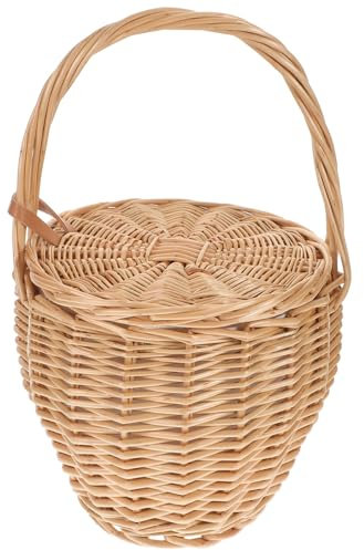 PRETYZOOM Borsa Tote In Rattan Con Coperchio Borsa Intrecciata In Rattan Con Fiocco In Paglia Cestini Di Vimini Borse Da Spiaggia Da Viaggio Stile Boho Cesto Di Fiori