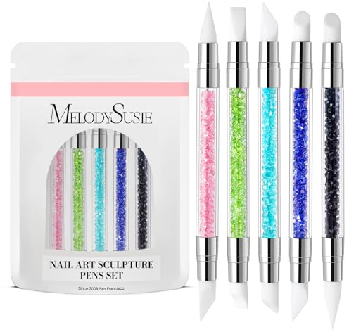 MelodySusie 5 Pcs Nail Art Sculpture Pen Acrylic Dual Tipped Brushes for Resin Nail Art Tools for Design Nail Foil Carving Drawing Effect Shaping Drawing Nail Tools for Home Salon