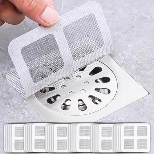 30PCS Disposable Shower Drain Cover, Hair Catcher for Shower Drain, Shower Drain Hair Catcher Mesh Stickers, Sink Strainer Protector, Drain Covers Hair Catcher for Bathroom, Kitchen, Laundry, Bathtub