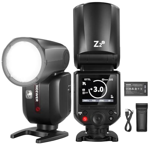 NEEWER Z2-C Flash Speedlite TTL Tête Ronde 2,4G Compatible avec Canon, Flash Speedlight HSS 1/8000s Nouvelle Interface Utilisateur, 2 Lampes Pilotes, Sélecteur TCM TTL/M,600 Flashs
