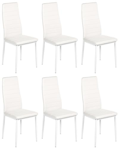 ZZINOKE Esszimmerstühle 6er Set, Kunstleder, SGS-geprüft, Hohe Rückenlehne, Wasserdicht, Küchenstuhl, Esszimmer Stühle oder Esstisch Stuhl, Weiß