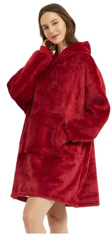 JMORCO Decke Mit ärmeln Übergroße Decke Hoodies Frauen Winter Hoodies Sweatshirt Fleece Riesige TV-Decke mit Ärmeln Pullover Kapuzen-Sweatshirts(Red)