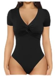 KBRPEY Body Donna Maniche Corte Bodysuit Elegante con Scollo a V Bodysuit Contenitivo Modellante Outfit Estivi moda Slim Fit Top