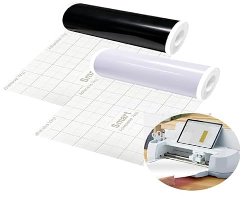 2 Rolls Smart Vinyl Permanent for Cricut Explore 3/Maker 3, Black White Smart Adhesive Vinyl Permanent Rolls 33 x 200 cm Plotter Film Self-Adhesive Vinyl Film for DIY Window Cups Cars Banner