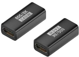 Puiseno Adattatore USB-C femmina-femmina da 2 pezzi, supporta Thunderbolt 5, USB 4 Gen 2, 240 W, 80 Gbps, compatibile con tutti i dispositivi, ricarica, video e audio lossless, nero