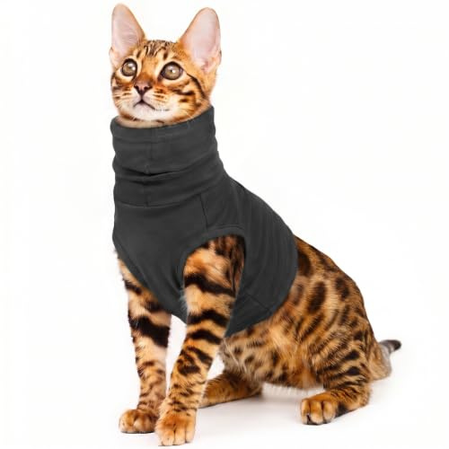 PUMYPOREITY Cat & Dog Neck Wound Cover, Surgical Vest for Neck Wound Protection, Cat Ear Hematoma Wrap, Prevent Pet Scratching Stitches (Grey, XS)