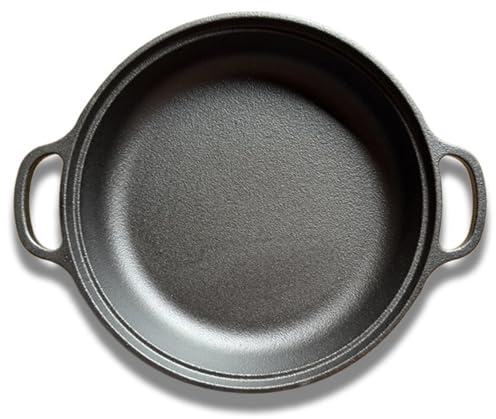 CAKEEYUM Padella di padella in ghisa 22 cm in ghisa rotonda con 2 manici per l'induzione elettrica a gas e la di superficie piana piatta, frittura, SMA