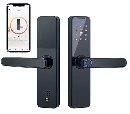 Kraslaw Fingerabdruck Smart Türschloss mit Türklinke & RFID-Karte | Elektronische Türgriff mit Tastatur für Wohnung, Büro, Haustür & Schlafzimmer | kompatibel mit Tuya & Smart Life