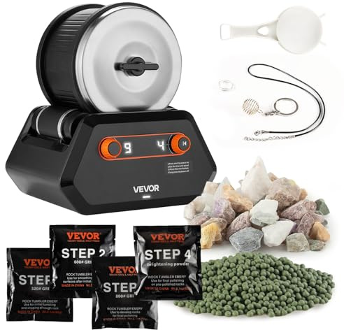 VEVOR Lucidatrice Elettrica per Rocce, Carico 1,36 kg, 4 Livelli di Velocità, Set per Lucidatura con Pietre Preziose Grezze e Grani Lucidanti, Timer di Lucidatura e Pannello di Controllo, Nero