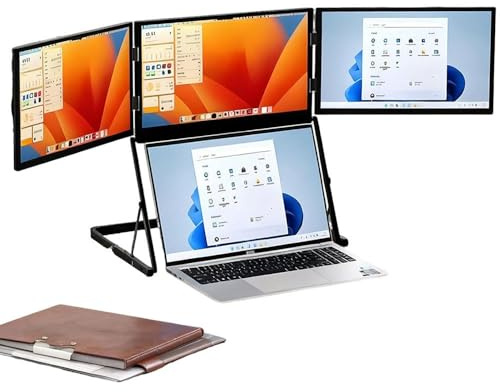 BEESOM Triple Ecran Pc Portable 14”,Extension D'écran pour Ordinateur Ultra-Fine,1080p Fhd Ecran Externe Portable,USB-C/HDMI Plug-and-Play,Compatible avec Portables 14-15.6” Windows/Mac 14in
