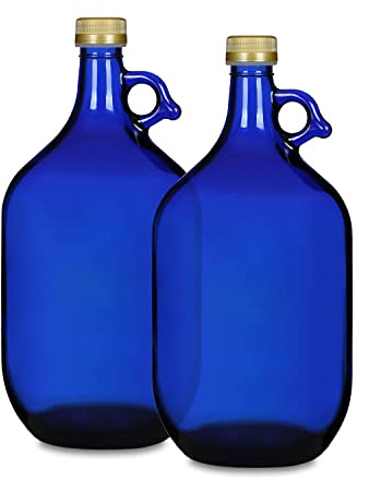 WYSKONT Glasballon Rund Ballonflasche - 5 Liter Glasflasche mit Handgriff und Schraubverschluss - 2 Stück (Blaue 5L, 2 Stück)