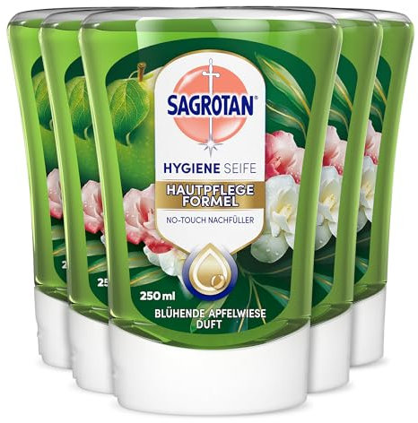 Sagrotan No-Touch Nachfüller Blühende Apfelwiese Duft – Für den automatischen Seifenspender – 5 x 250 ml Handseife