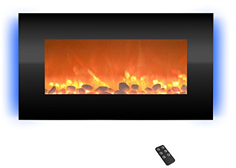 Electric Fireplace - 30 Inch Wall Mounted Fireplace - 13 Backlight Colors and Remote Controlled LED Flames, Heat, and Brightness by Northwest (Black)