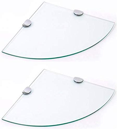 BSM Marketing Paquete múltiple de estantes esquineros de cristal endurecido de 6 mm, 2 estantes de 300 mm aproximadamente