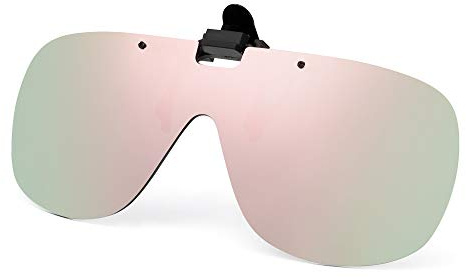 JM Polarized Clip on Sunglasses Frameless Flip Up One Piece Shield Lens for Prescription Glasses Mirror Pink
