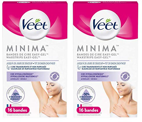 VEET PURE - 16 strisce di cera fredda ascelle, pelli sensibili, raccomandate dai dermatologi - Epilazione a lunga durata (16 bande, 32)