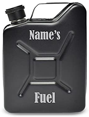 Personalised Engraved Black Jerry Can Hip Flask with Fuel Design, Personalise with Any Name