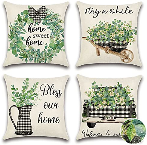 JOTOM wasserdichte Kissenbezüge Dekorativ Fest Stoff Wasserfest Kissenhülle Dekokissen Sofakissen Kissenbezug für Sofa Balkon Terrasse Patio Garten Outdoor Außen (Eukalyptus E)