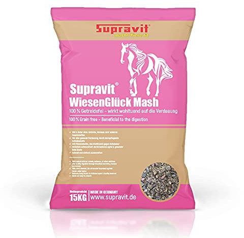 Supravit WIESENGLÜCK getreidefreies Mash Pferd 15kg | wirkt wohltuend auf Darmflora und Verdauung | gut verträglich mit Futterkohle gegen Kotwasser | 100% melassefreies Pferdefutter