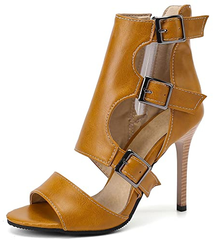 Sandali con Tacco Alto Donna, Sandali Peep Toe Retrò Tacco a Spillo Scarpe da Sera Zip 036 Giallo Numero 45 EU