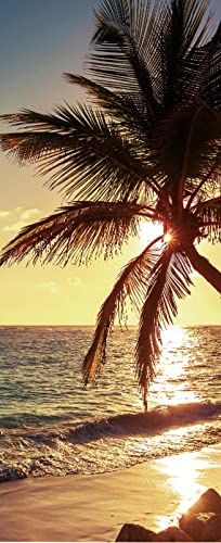 A.Monamour Türtapete Selbstklebend Türfolie Türposter 3D Palme Am Tropischen Strand Bei Sonnenaufgang Natur Landschaft Vinyl Folie Türdeko Tapete Wandbild Türaufkleber Türtattoo 77 x 200 cm