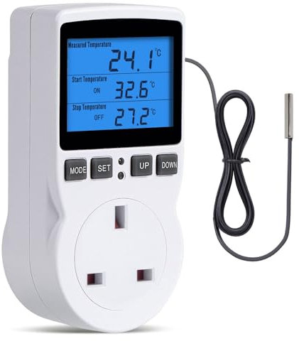INKBIRD Thermostat Plug Socket, Digital Temperature Controller Timer Outlet, Timer Switch Plug with Sensor Probe Heating Cooling Mode for Reptile Greenhouse Home Fermentation