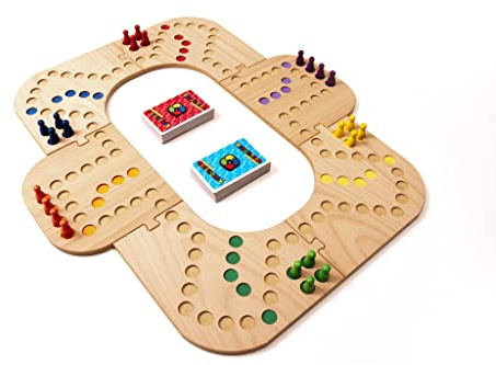 Keezbord Brettspiel aus Holz für 4 bis 6 Spieler - Keez Spiel - Tock Spiel - Keezen