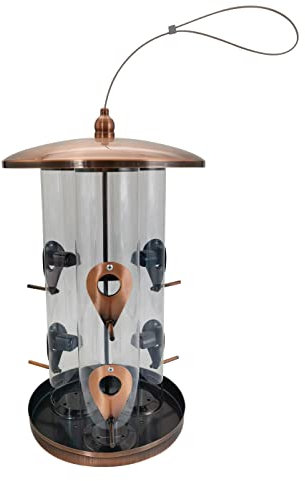 Dehner Natura Premium Wildvogel Futterspender Messina, Futterstation für Wildvögel, Futterstelle wetterfest / hängend, inkl. 6 Sitzstangen, ca. Ø 21.5, Höhe 36 cm, Metall, kupfer