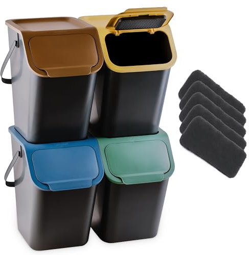 Go Practic Pattumiera da Cucina, Raccolta Differenziata Filtro Al Carbone Cucina, Set da 4 pezzi 25L, Secchiello Domestico,Cestino Per Rifiuti, Secchio per Immondizia, Casa Contenitori