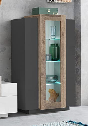 möbelando Standvitrine >Corona< (BxHxT: 80x120,5x38 cm) in anthrazit matt/Oak