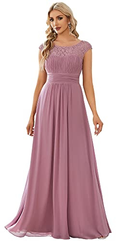 Ever-Pretty Women's A Line High Waist Sleeveless Long Lace Round Neck Bridesmaid Dresses Orchid 12UK