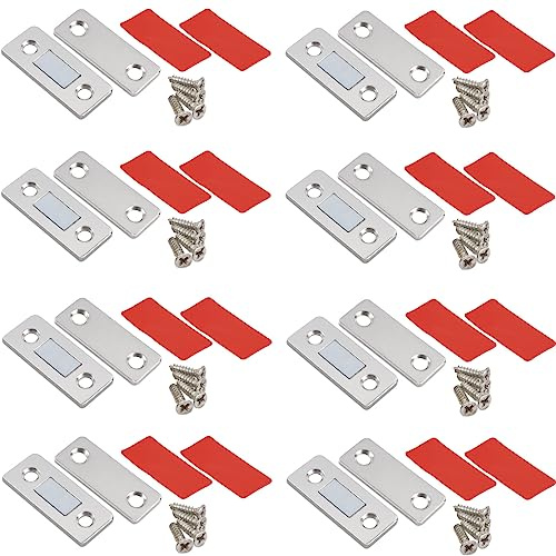 MIN CI 8 Stück Türmagnet Magnet Selbstklebend, Flache Magnete Silbrig Magnet Türschließer Möbelmagnet Türöffner Magnetschnäpper Rechteckmagnete Tür Magnet für Schubladen Balkontür Schranktür