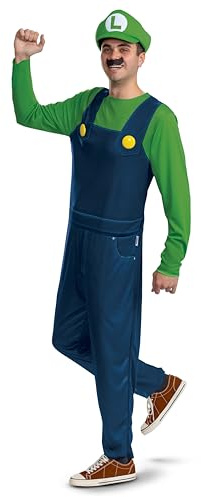Super Mario Bros. Luigi-kostym för vuxna, officiellt licensierad av Disguise, bekväm passform och detaljerad design, vuxen S/XS