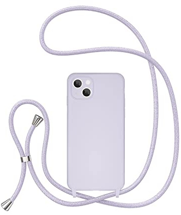 UEEBAI Crossbody Lanyard Phone case for iPhone 15, Silicone Phone Cover Necklace Cord Strap Soft Shockproof Protective Case 6.1”- Lilac Purple